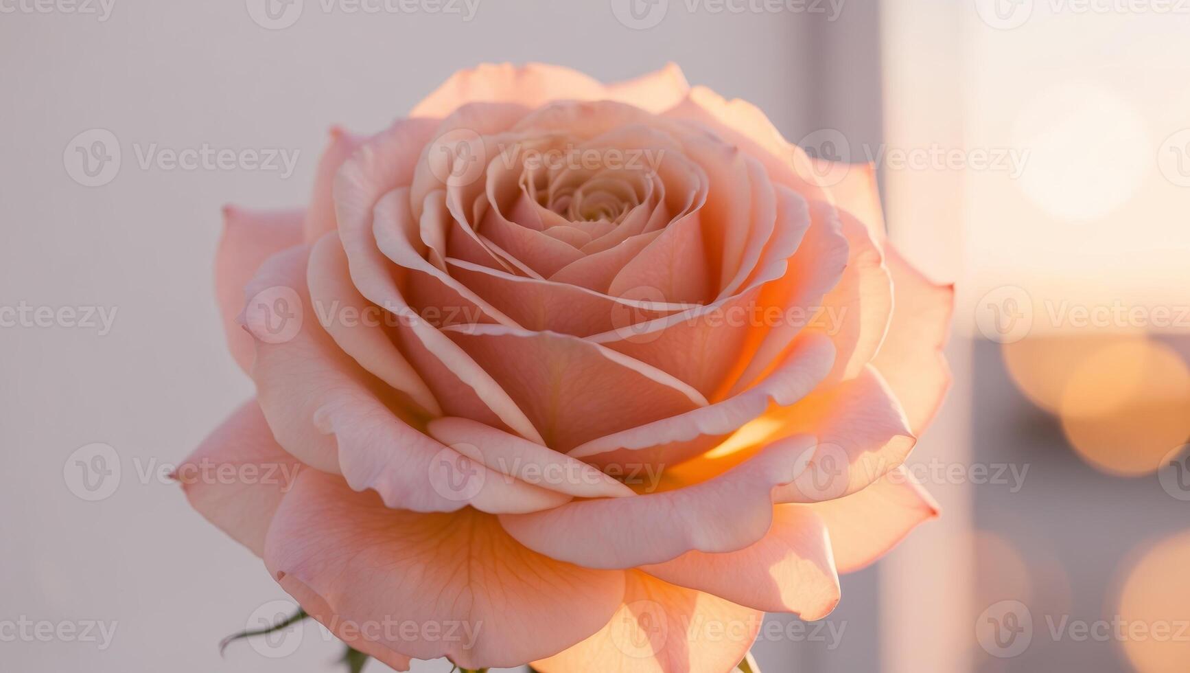 A single rose is shown in front of a window photo