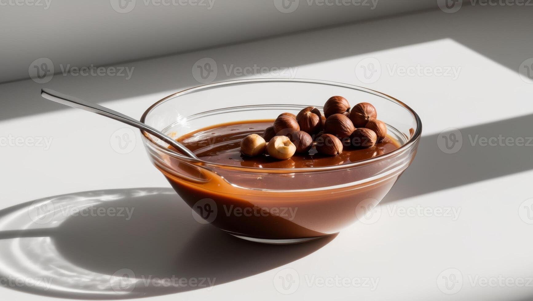 A glass bowl filled with chocolate and nuts photo
