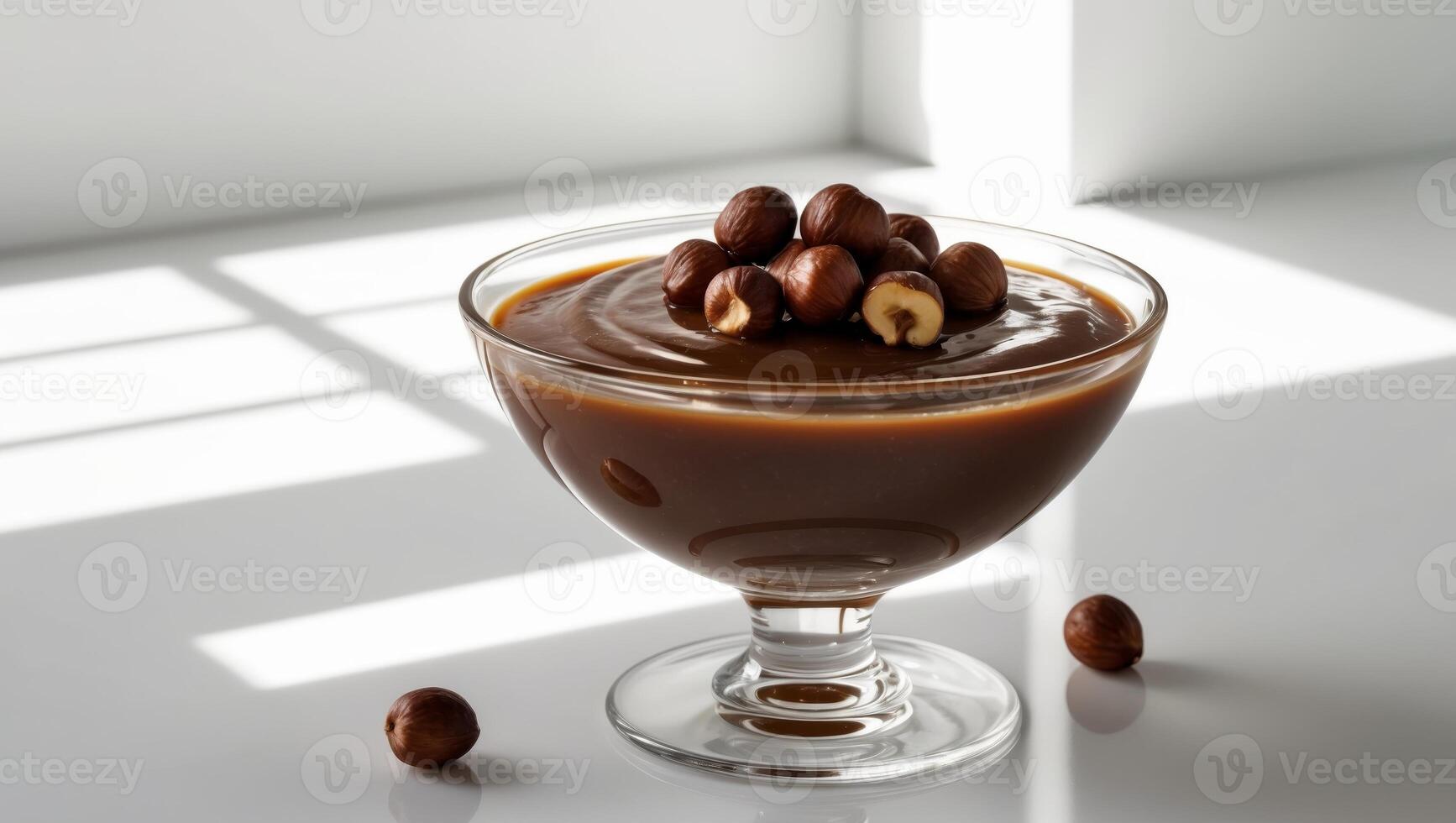 A chocolate pudding with nuts in it photo