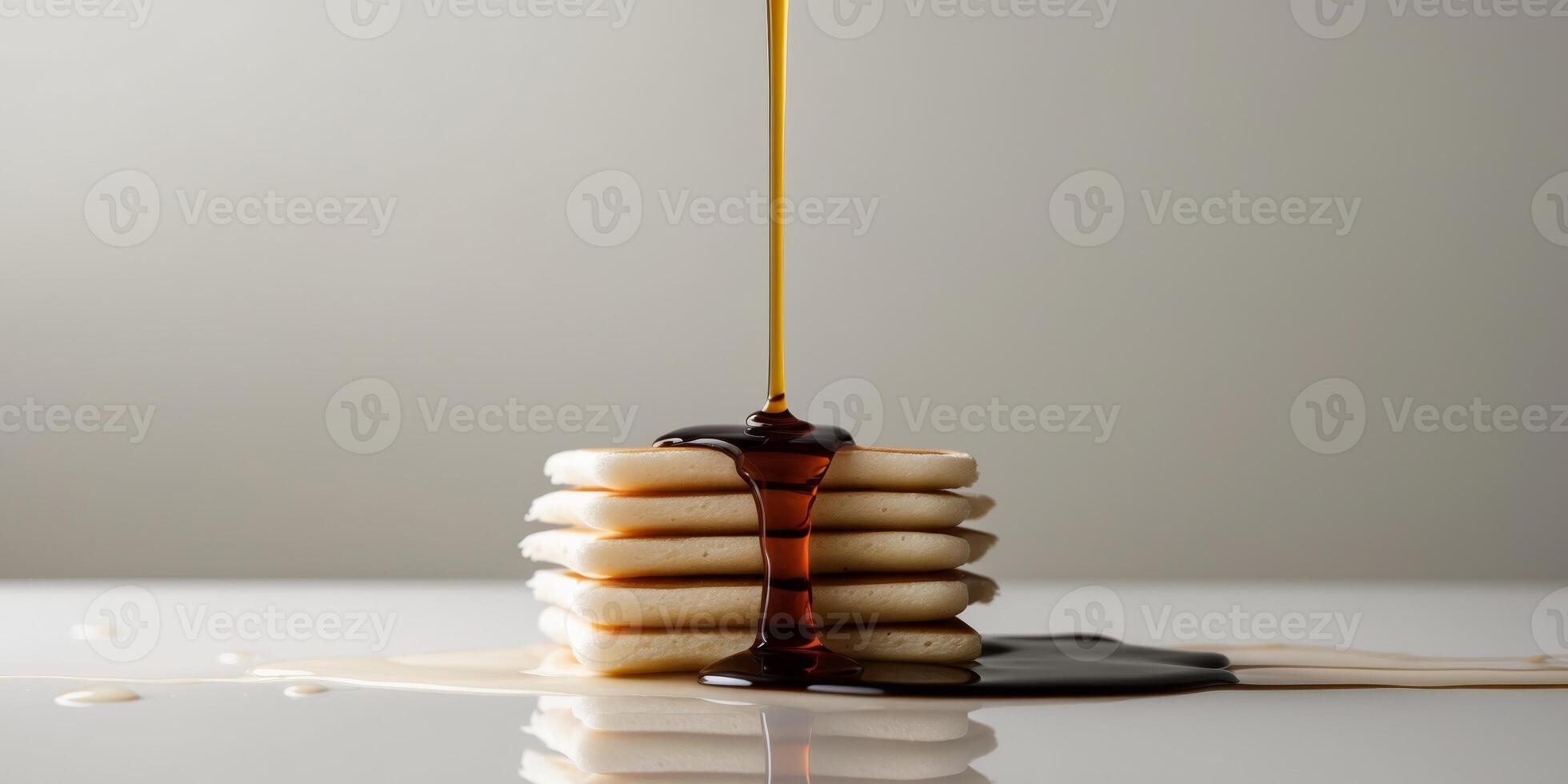 Stunning Macro Shot of Syrup Cascading Down Stack photo