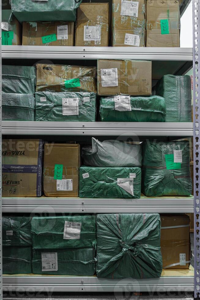 Shelves Filled With Packed Media Stock in a Spacious Warehouse Ready for Distribution photo