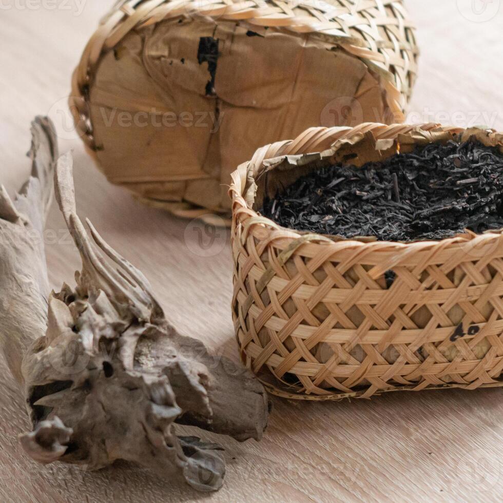 A Beautiful Collection of Natural Dried Herbs Presented in a Handmade Decorative Basket photo