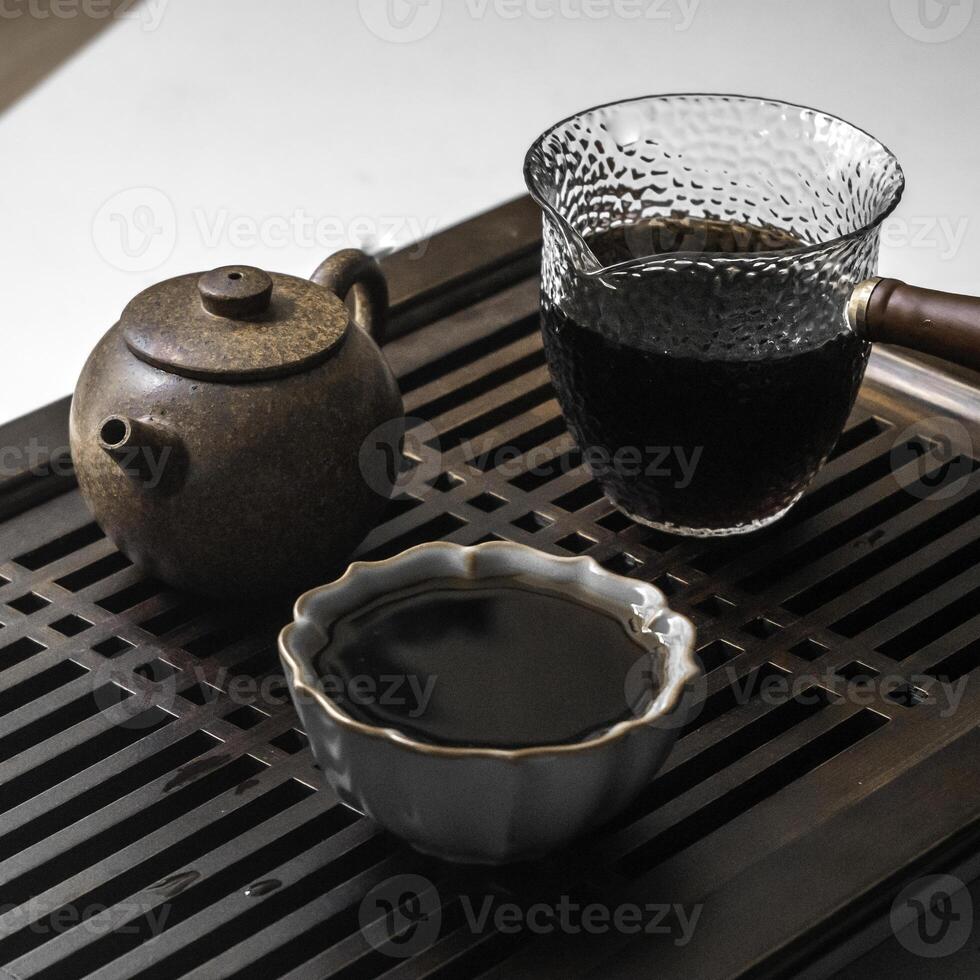 A Traditional Tea Brewing Setup complete with an elegant Pot and Cup for enjoyment and relaxation photo