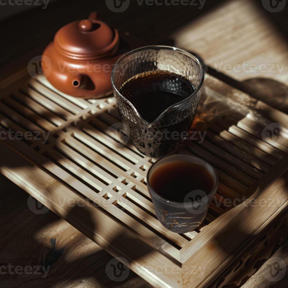 Embracing a Serene Tea Ritual Enjoying a Quiet Moment with Delightfully Brewed Tea photo