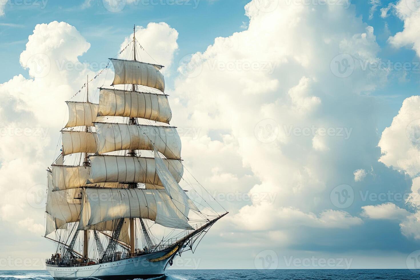 A majestic sailing ship navigating through a cloudy sky. photo