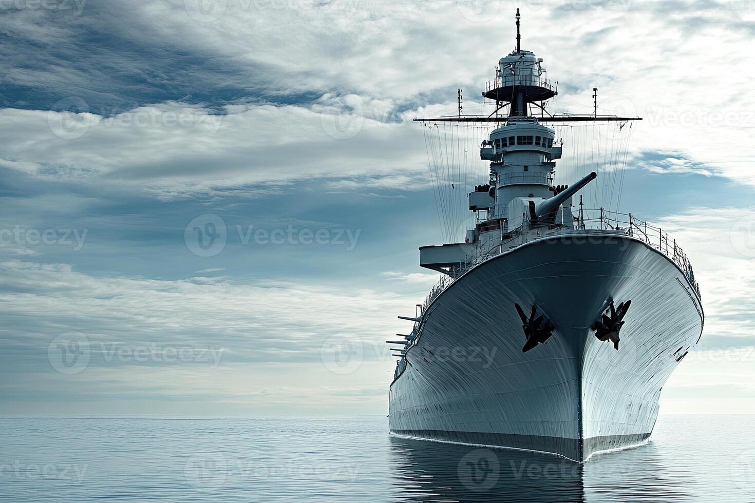 A large ship sailing on calm waters under a cloudy sky. photo