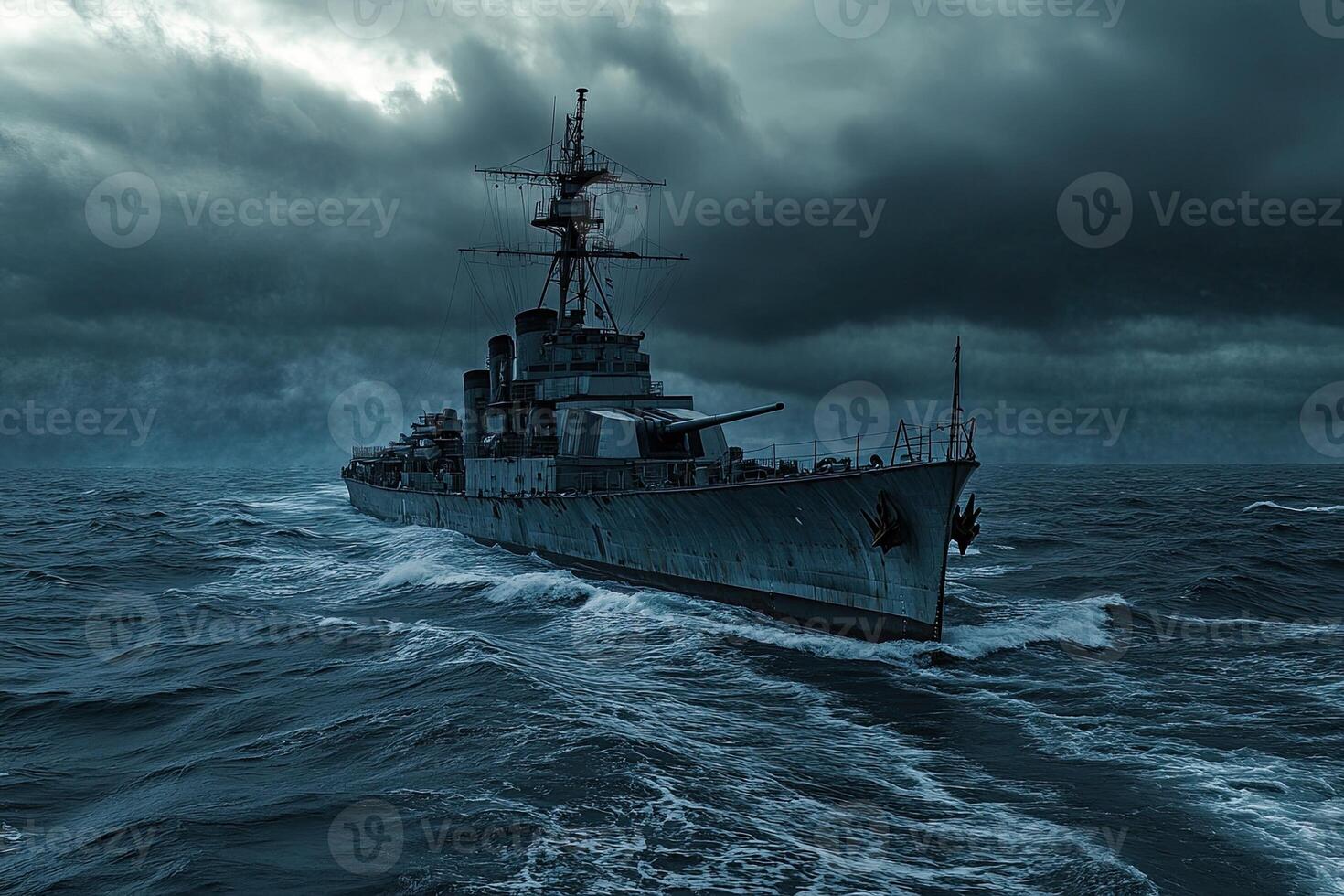A battleship navigating through stormy seas. photo