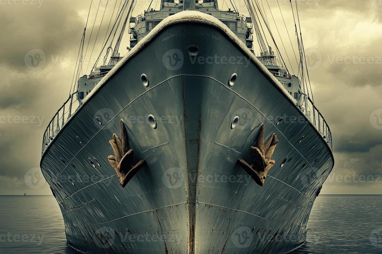 A large ship's bow against a dramatic cloudy sky. photo