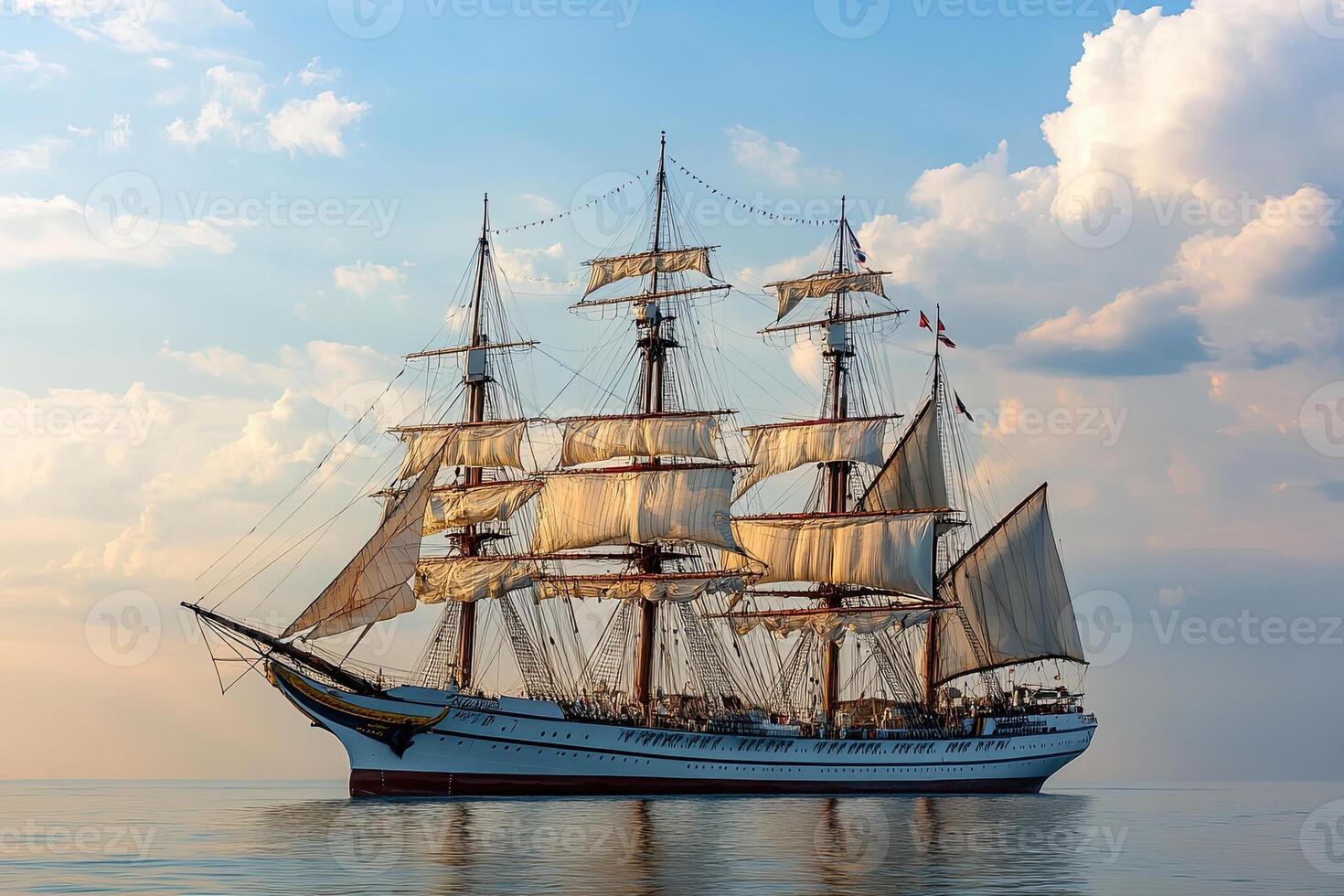 A majestic sailing ship anchored in calm waters. photo