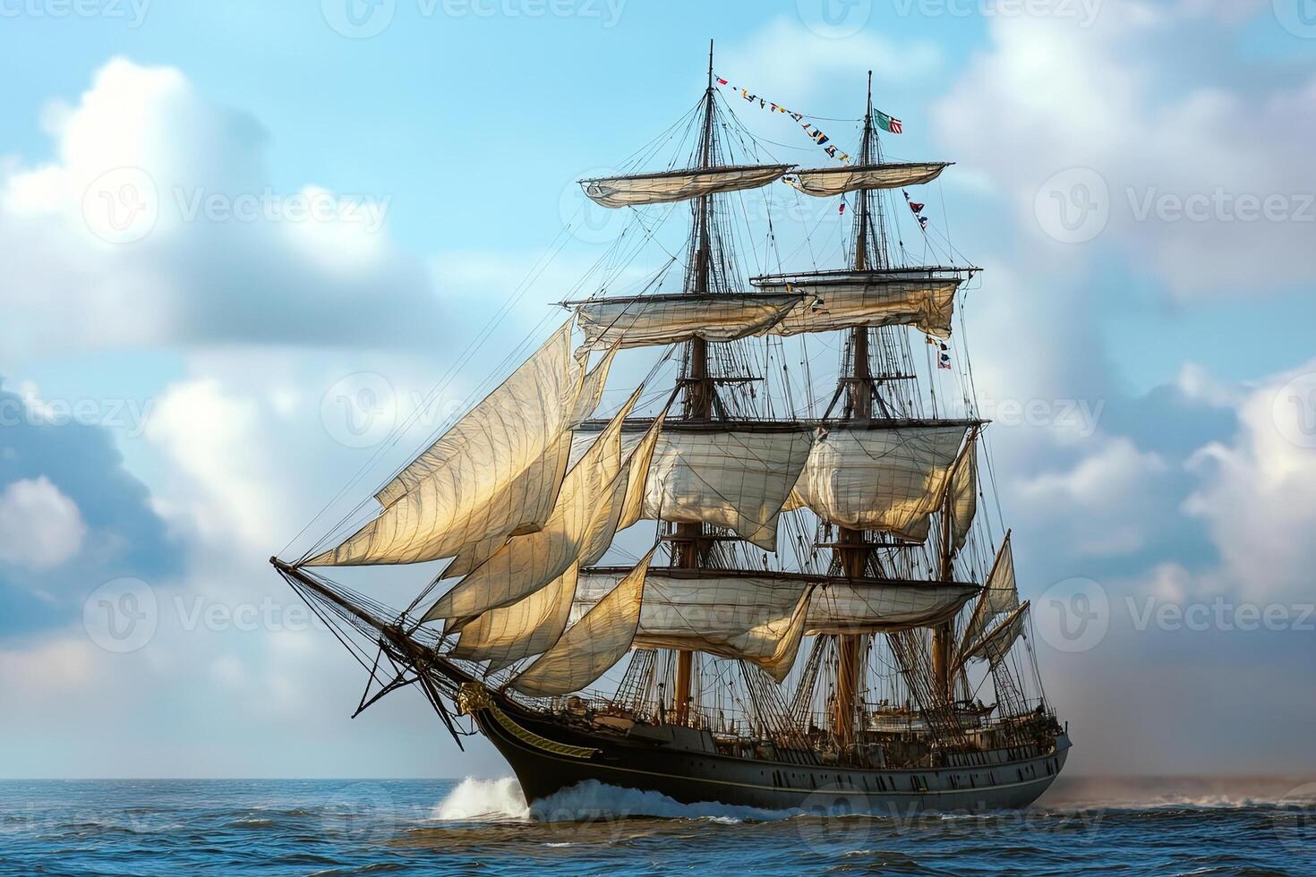 A majestic sailing ship navigating through calm waters. photo