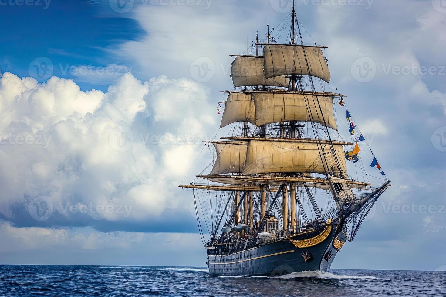 A majestic sailing ship navigating through calm waters. photo