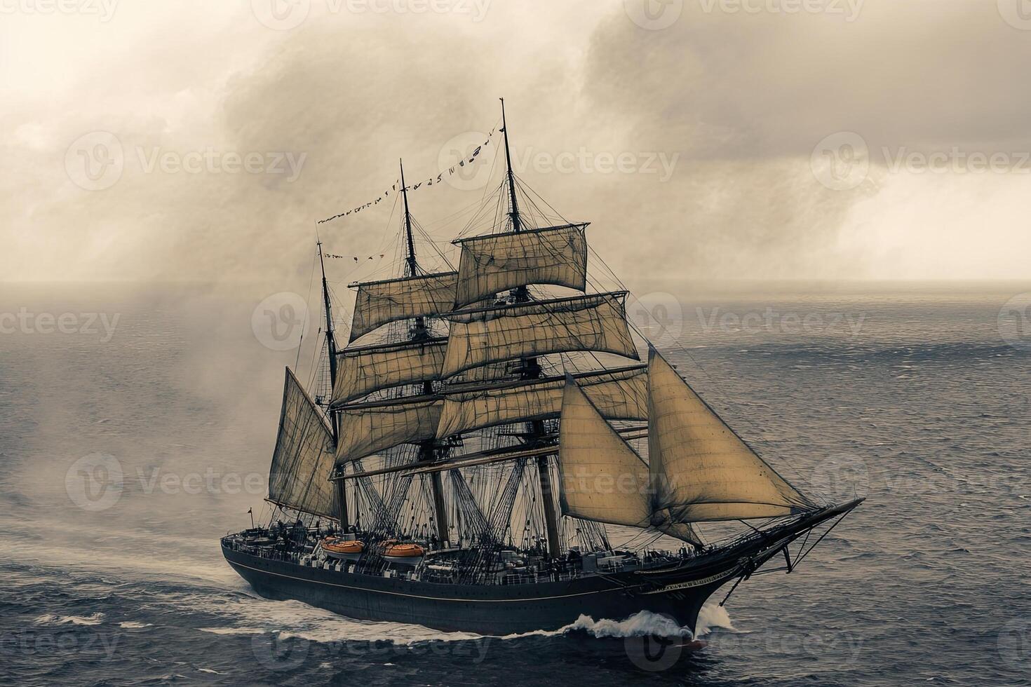 A majestic sailing ship navigating through ocean waves. photo