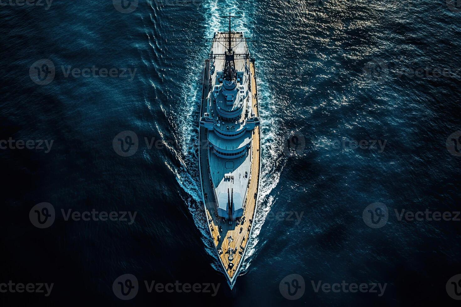Aerial view of a majestic ship navigating the ocean. photo