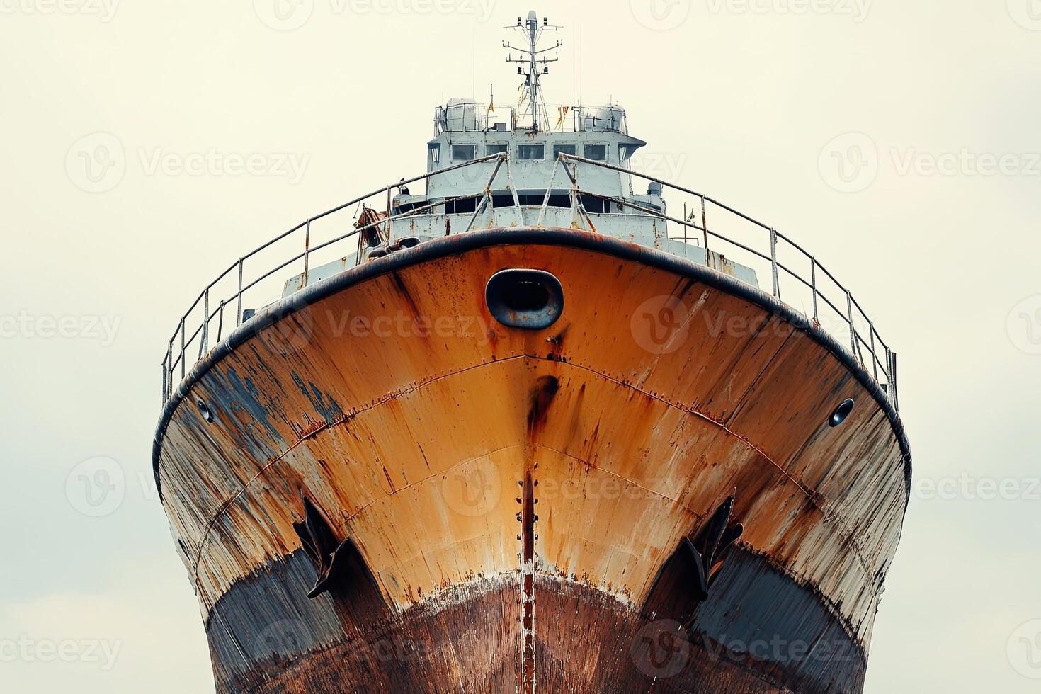 Rusty ship bow against a cloudy sky. photo
