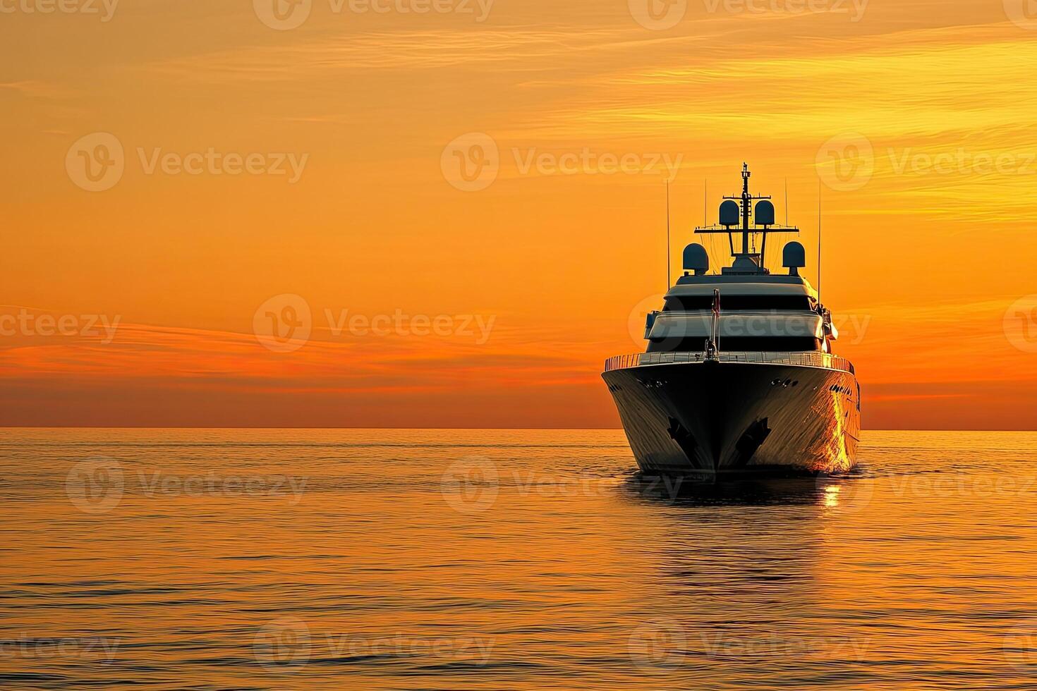 Yacht sailing into a sunset over calm waters. photo