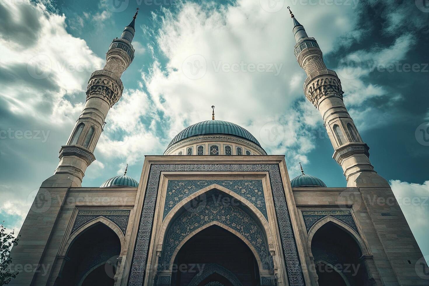 Majestic mosque under a dramatic sky. photo