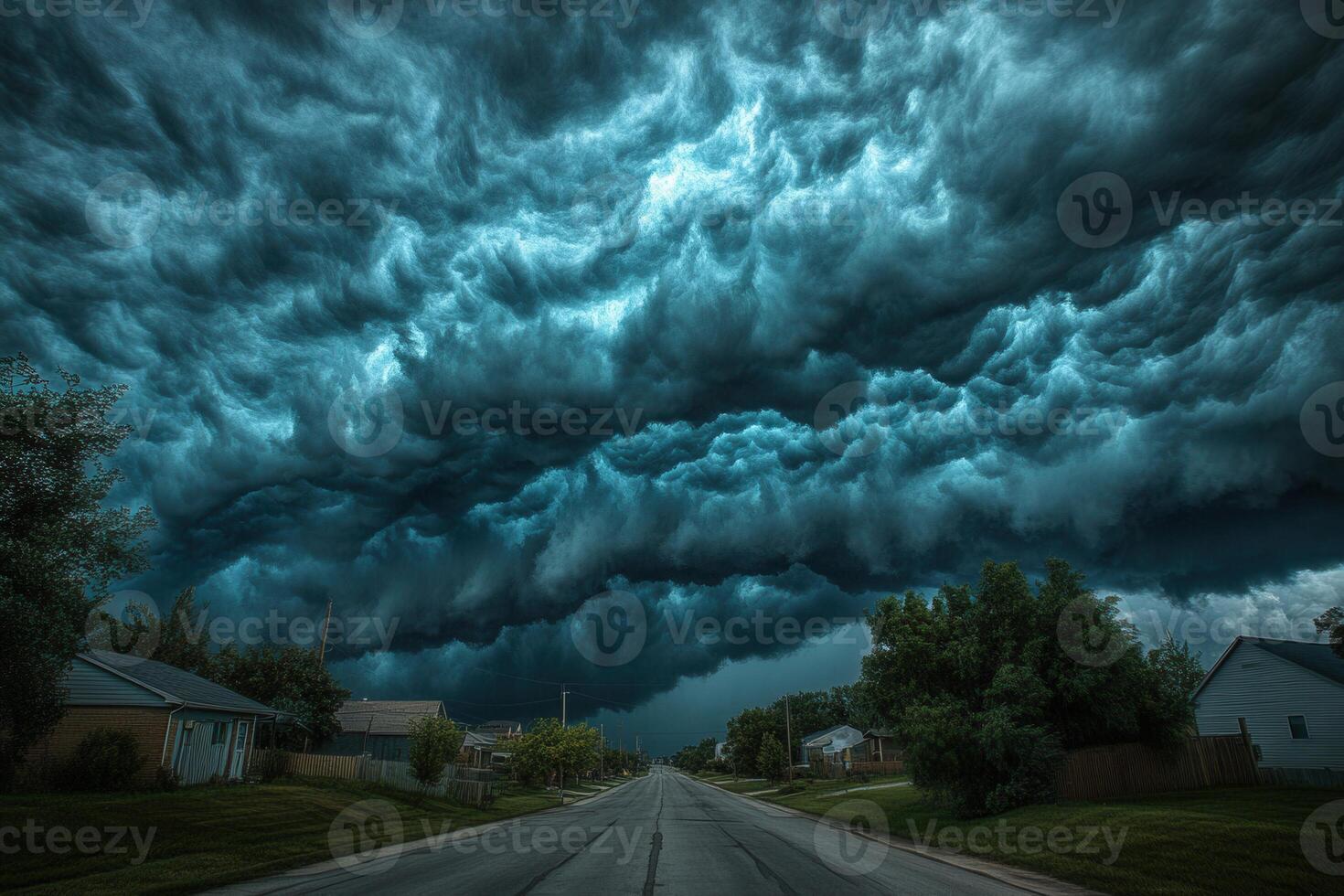 Dramatic storm clouds over a suburban street. photo