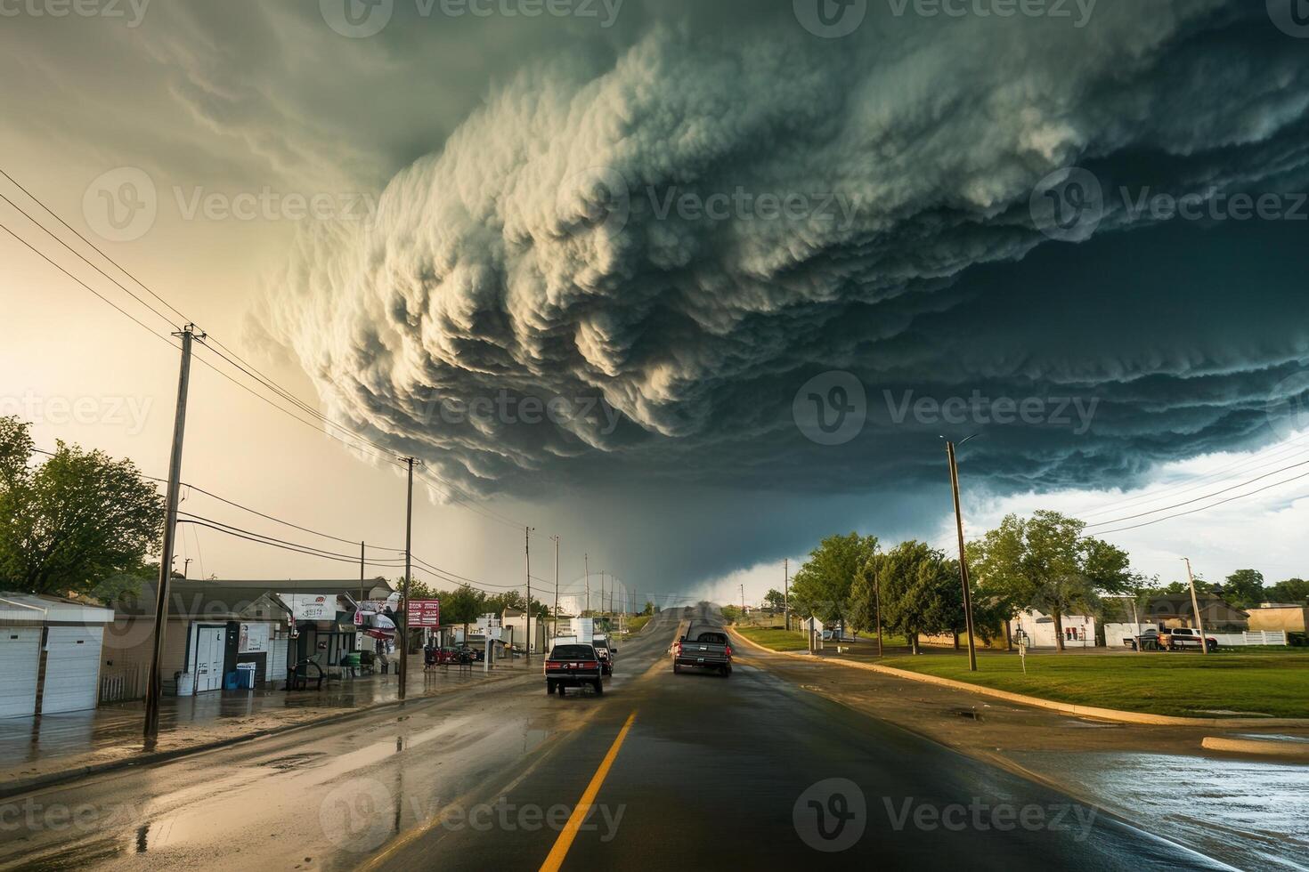 Ominous storm clouds over a small town street. photo