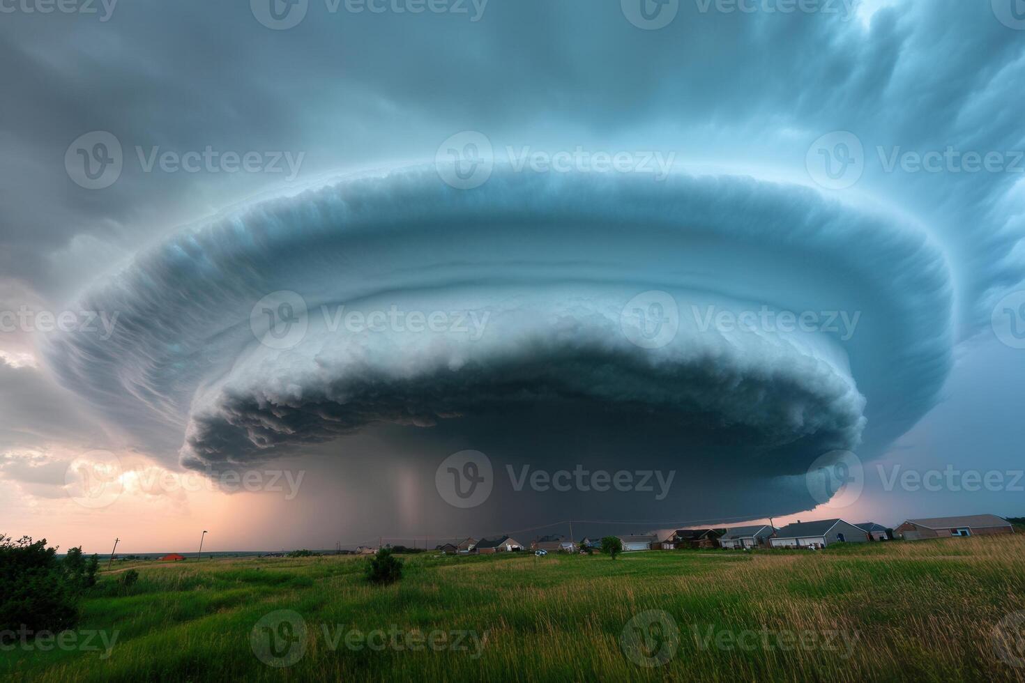 Immense supercell thunderstorm over flatlands. photo