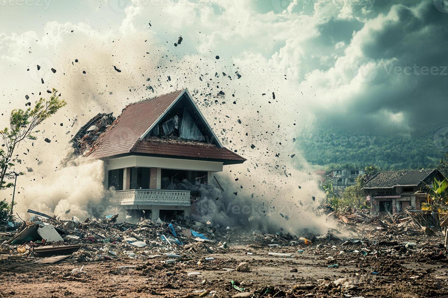 House collapsing in a disaster. photo