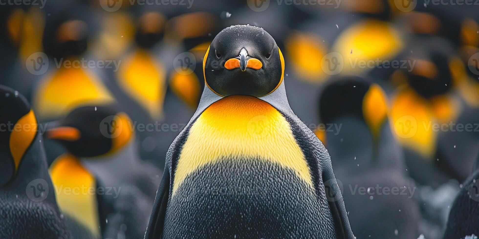 Majestic King Penguin Colony in Antarctica Wildlife Nature Birds photo