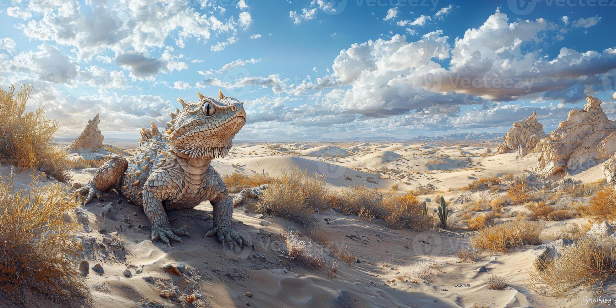 Majestic Desert Lizard in Sandy Dunes Dramatic Landscape photo