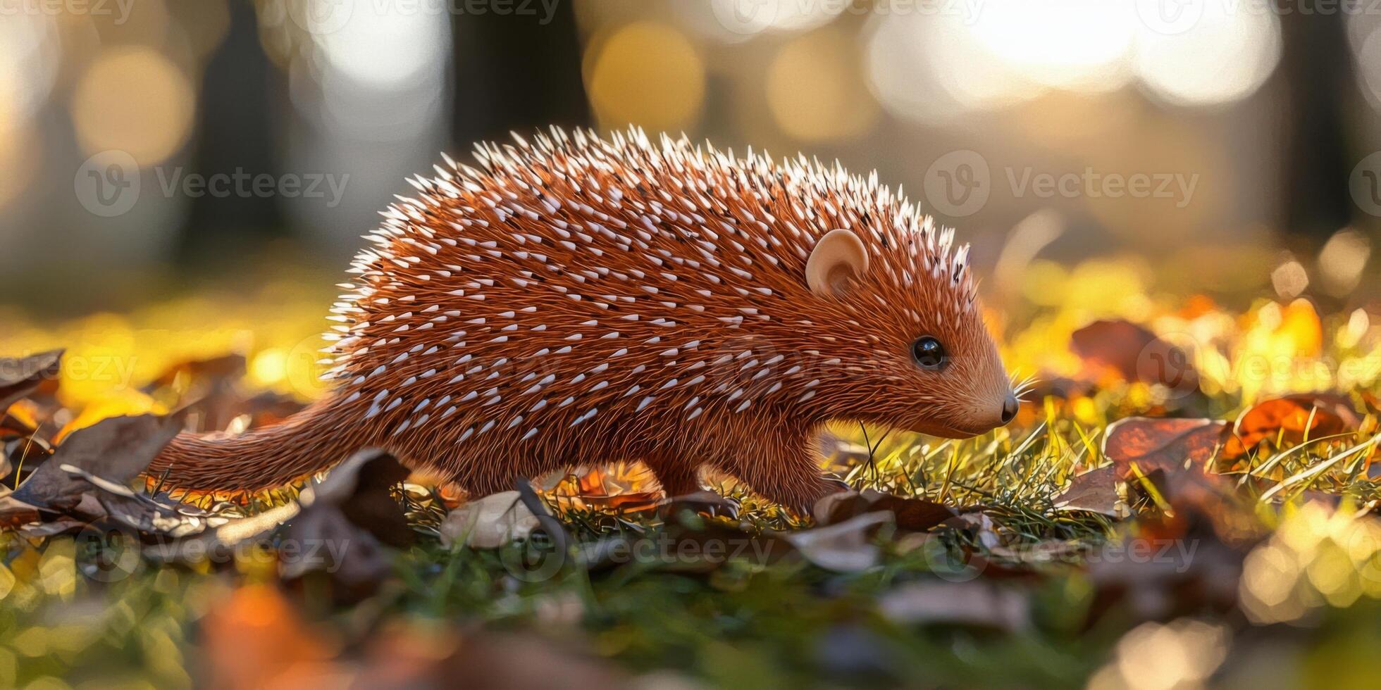 Adorable Hedgehog in Autumn Woodland Nature Wildlife Mammal photo