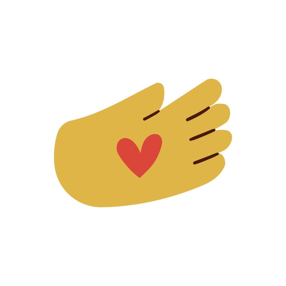 illustration of male hand gesture sign i love you with red heart on white color background. Flat mesh style emoji design of man white skin hand for web, banner, poster, print vector