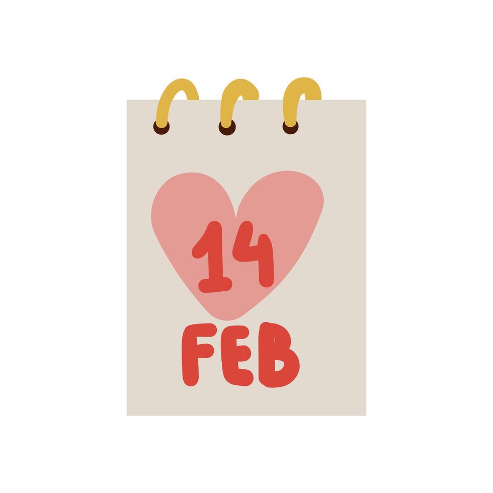 Calendar 14 february. Valentines Day Feb 14th. Icon flat design vector