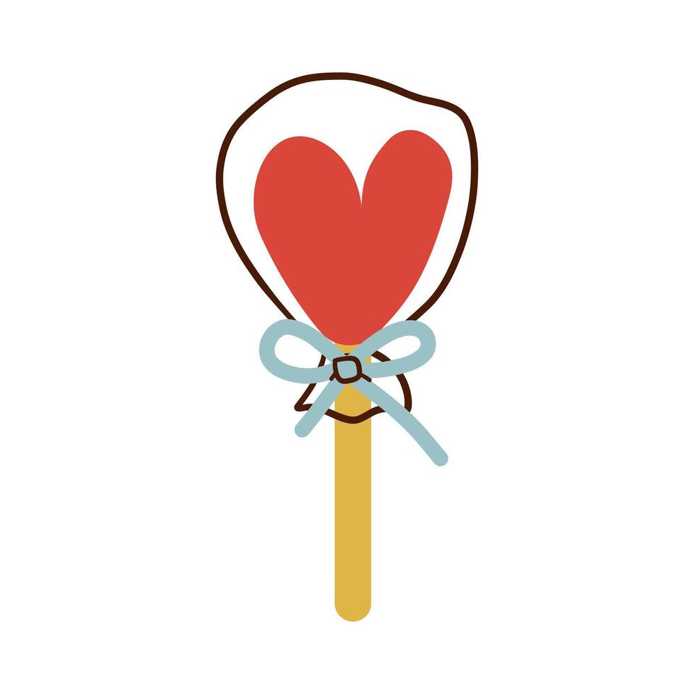 heart lollipop crossed candy flat cartoon happy valentine day invitation, greeting card, banner poster template. Isolated illustration sweet dessert stick. Romantic love sugar caramel symbol vector
