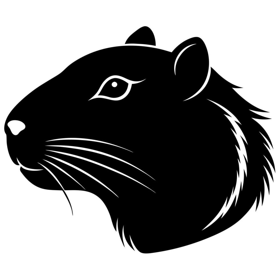 A black and white illustration of a rat vector