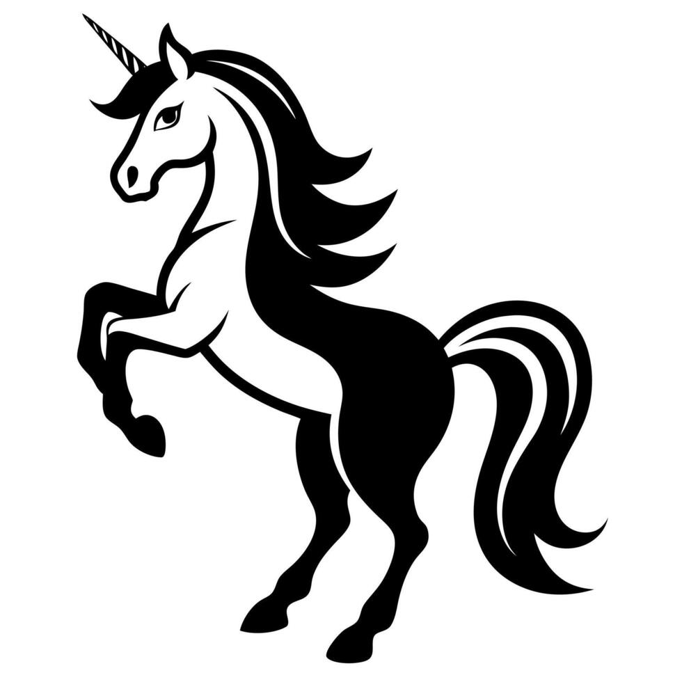 A black and white unicorn with long mane vector