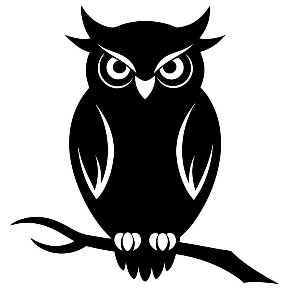 Owl on branch silhouette vector