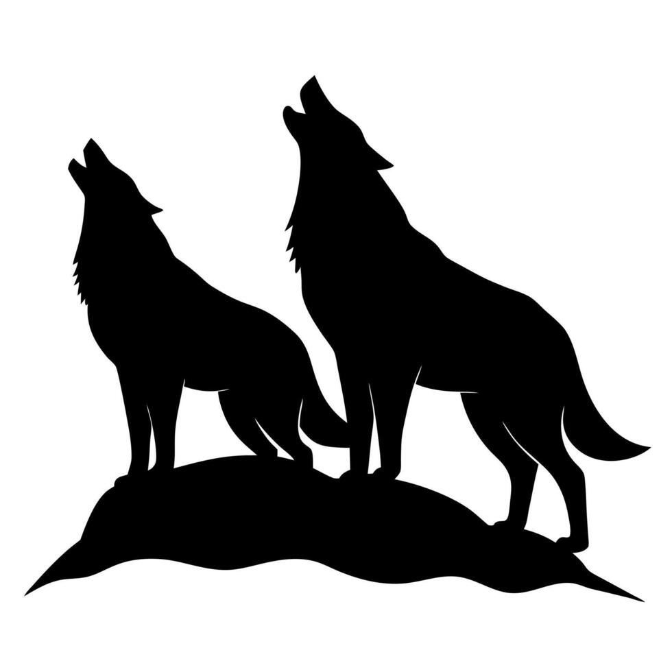 Two wolfs howling on a hill illustration vector