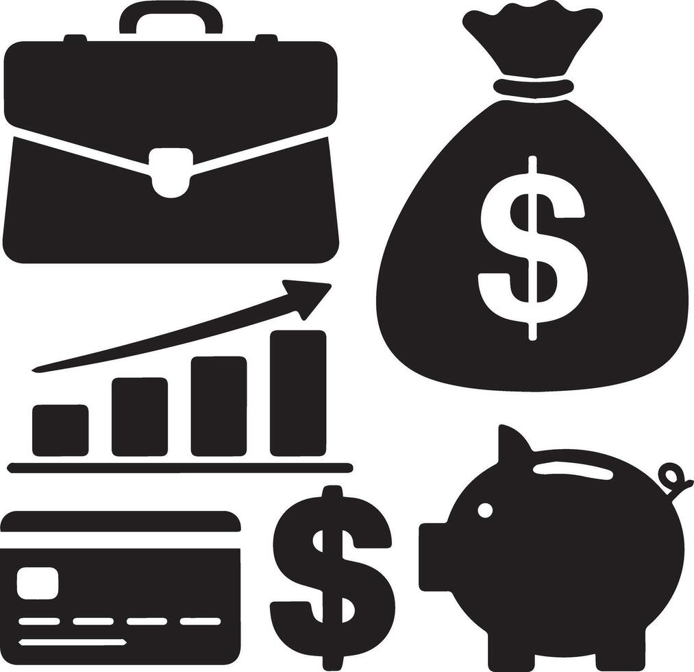 A illustration of silhouette design elements related to business and finance. vector