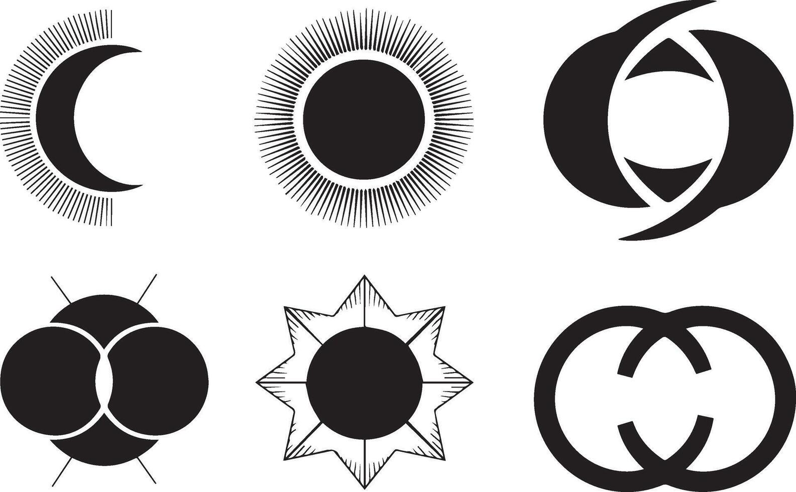 A illustration of four unique silhouette elements inspired by eclipses. vector