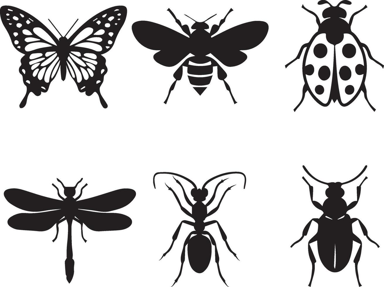 A set of unique silhouette images featuring insects vector