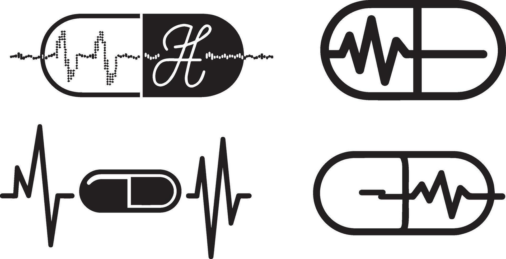 A icon of a heartbeat line flowing through a pill vector
