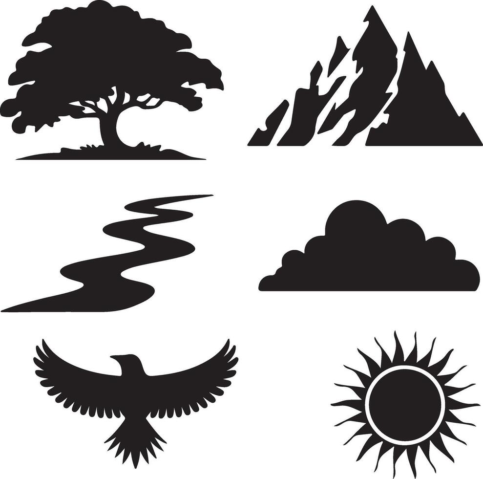 A illustration of a nature icon set with silhouettes vector