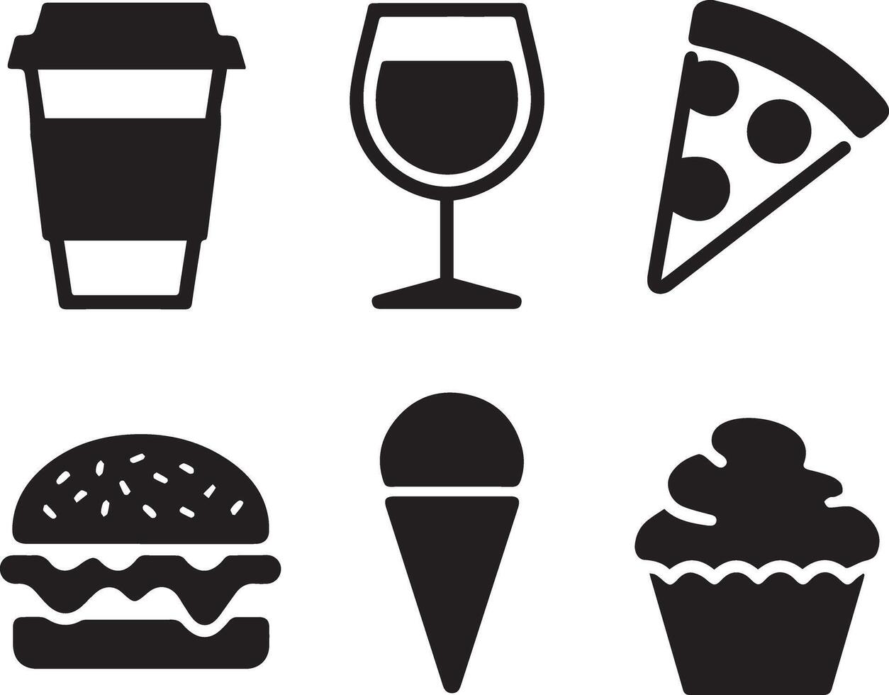 Fast food flat icon set burger, cake, pizza, drink. vector