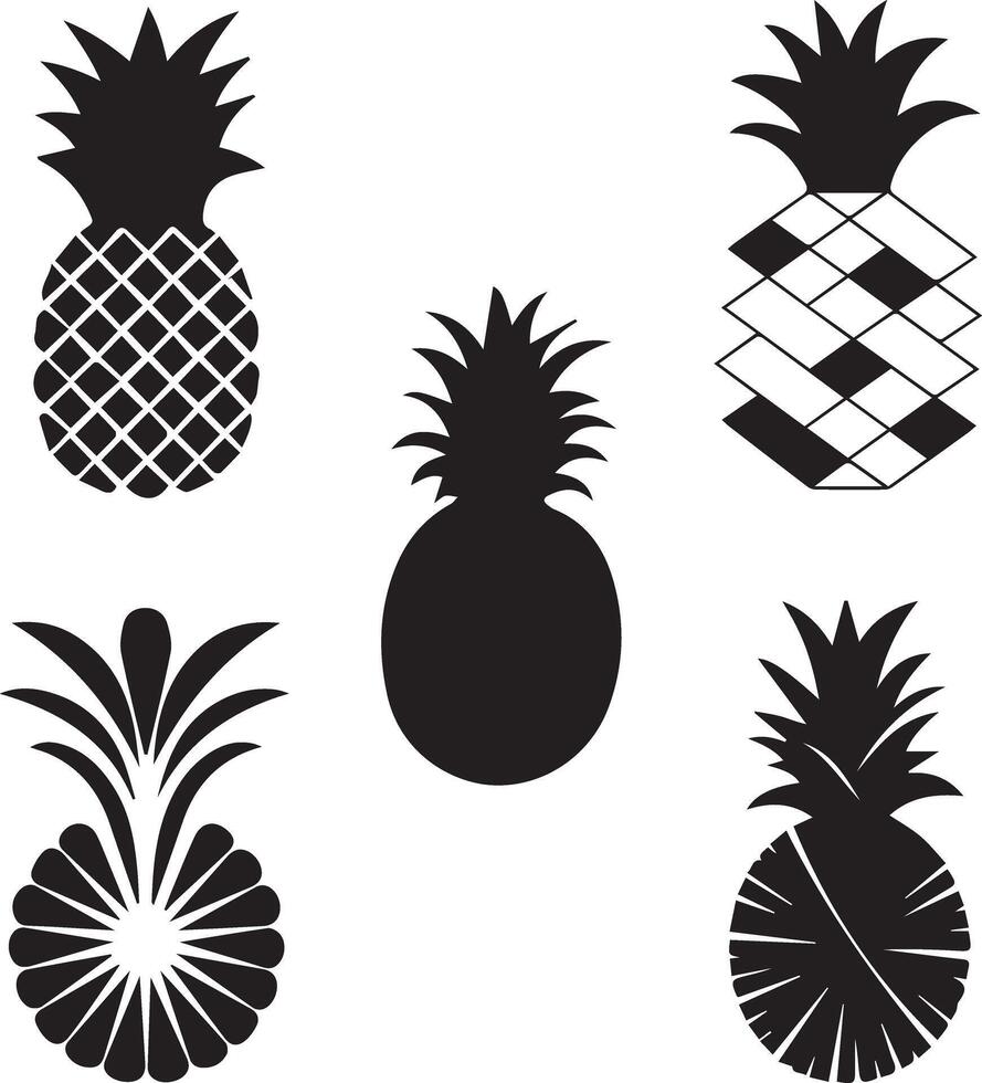 A set of pineapple fruit silhouette illustration vector
