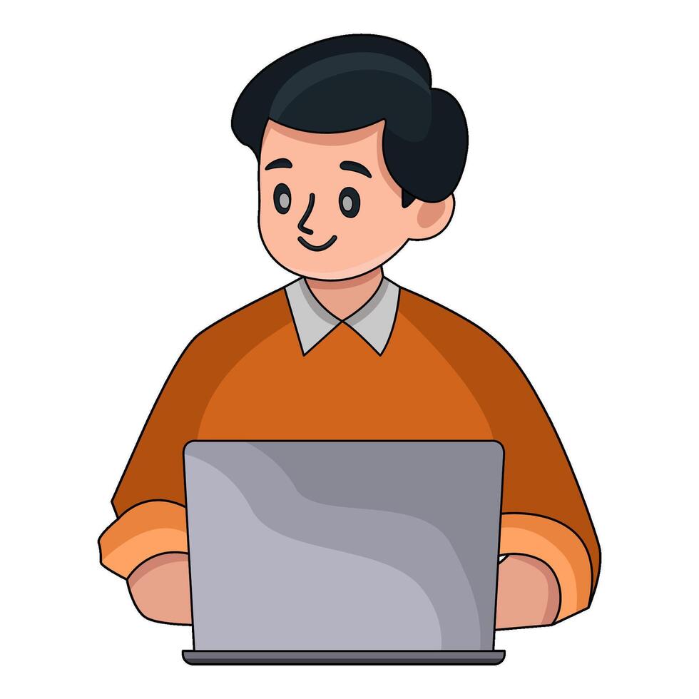 illustration of Father working on laptop vector