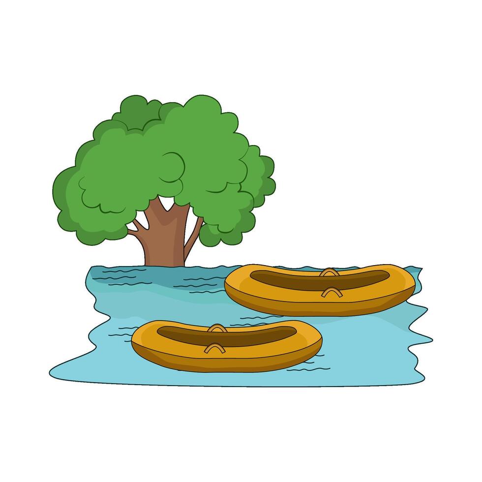 tree under flood with recue lifeboat vector