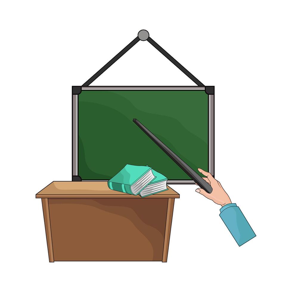 chalkboard with teacher hand holding stick vector