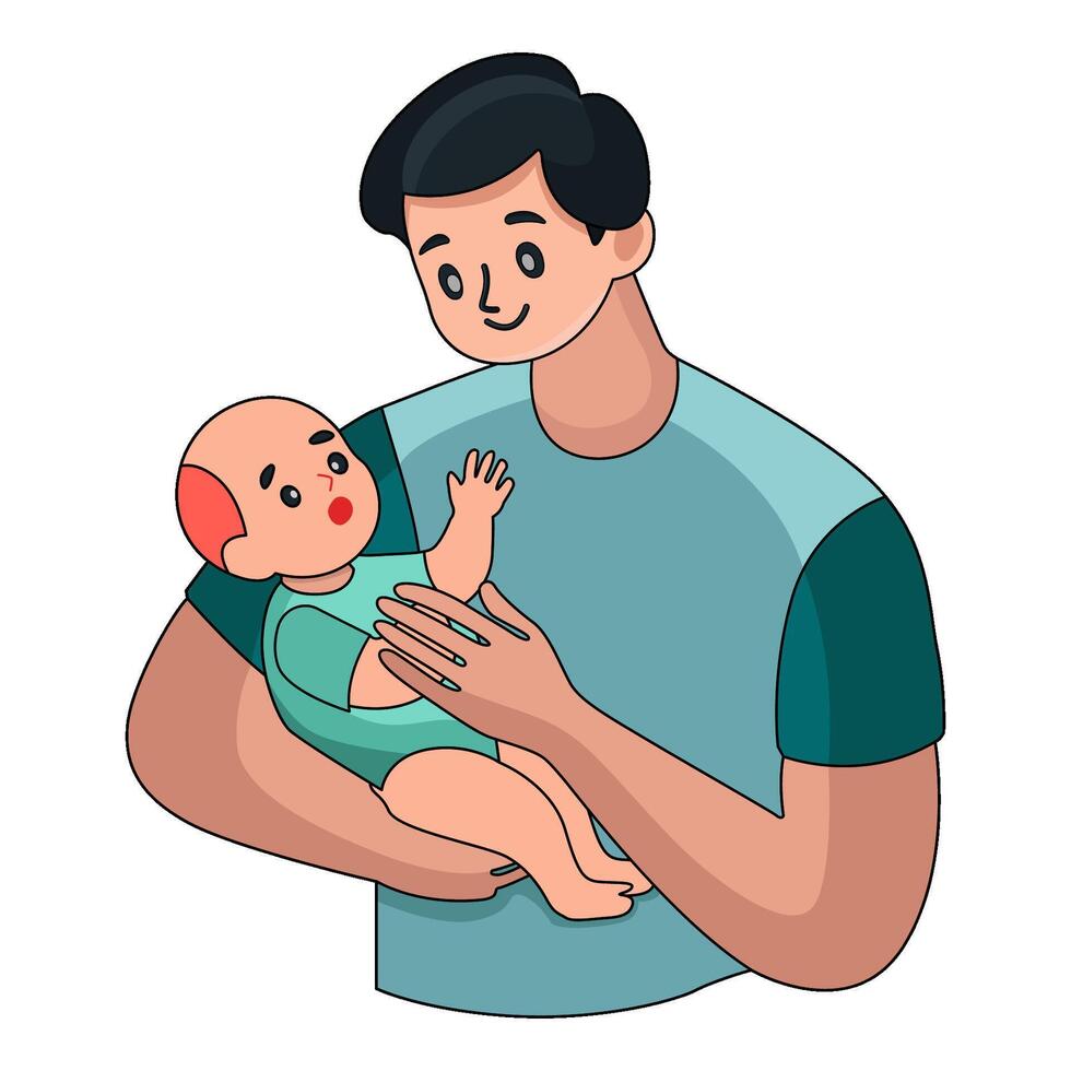 illustration of Father holding a baby vector