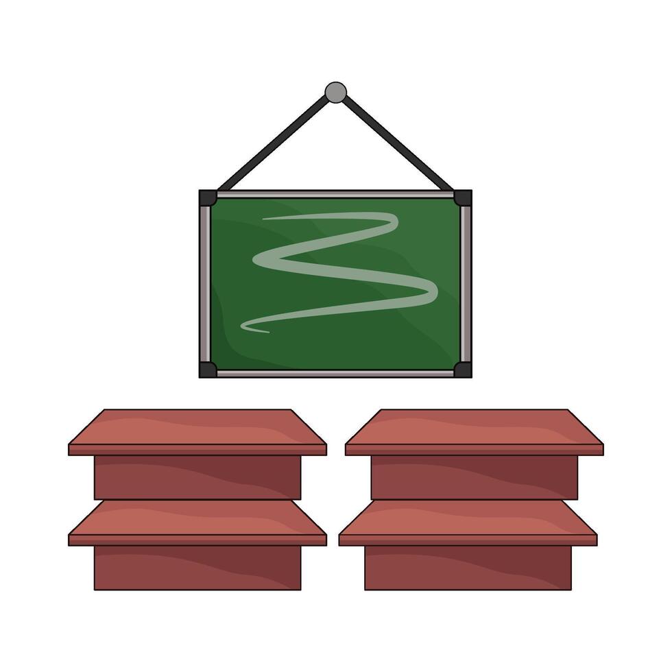 hanging chalkboard with student tables vector