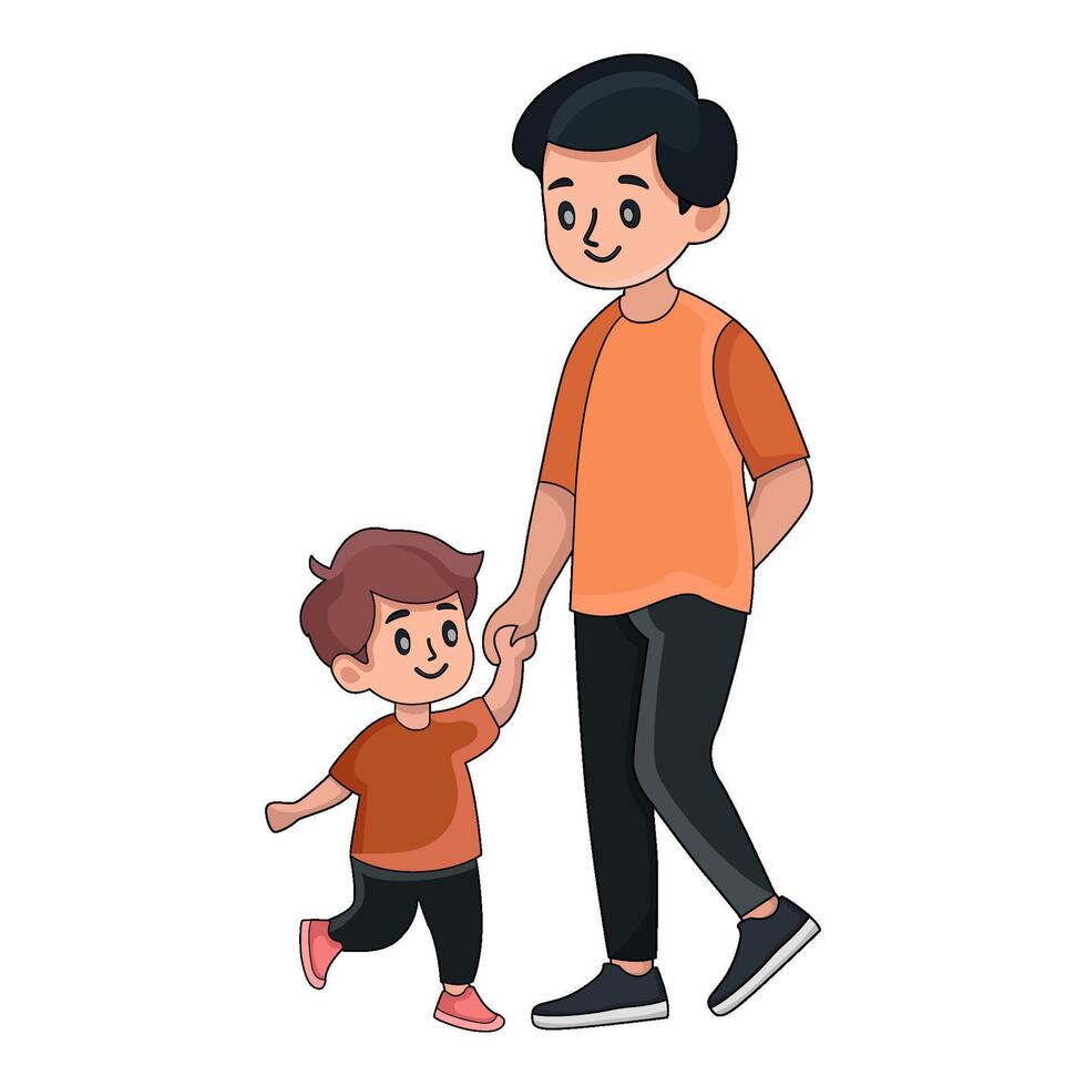 illustration of Father holding hands with kids vector