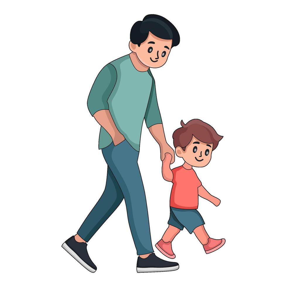 illustration of Father and kids walking vector