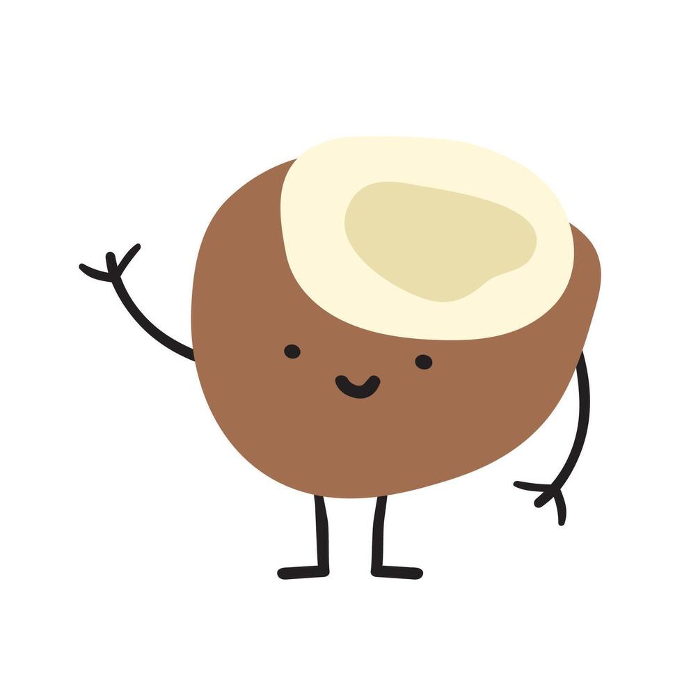 Coconut. Cute character. Flat design. Illustration on white background. vector