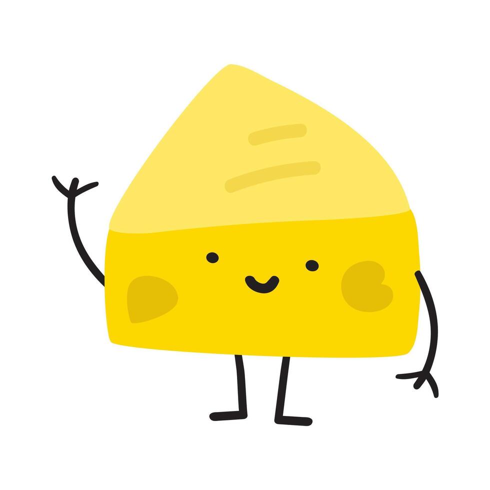 Cheese. Character. Flat design. Hand drawn illustration on white background. vector